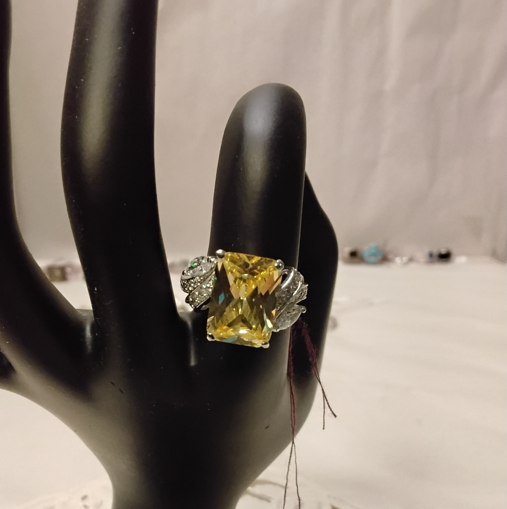 Sterling Silver Ring With Yellow And White Cubic Zirconia #3